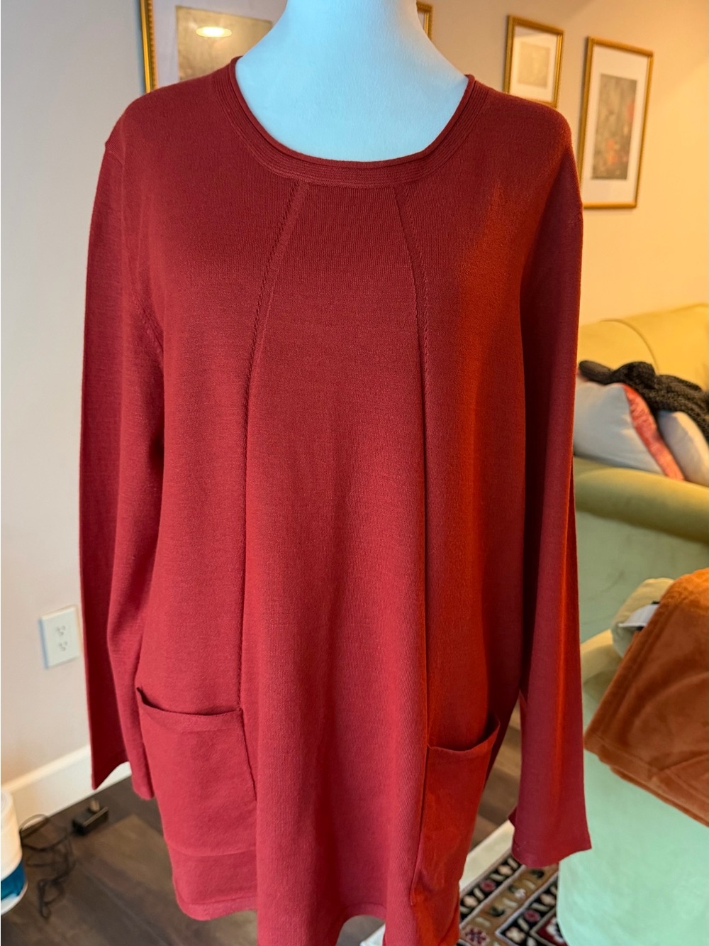 Women’s Long Sleeve Pocket Sweater - Deep Orange